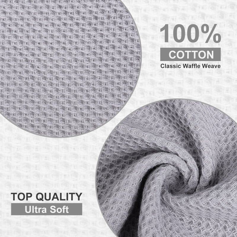 Kitinjoy 100% Cotton Kitchen Dish Cloths, 6 Pack Waffle Weave Ultra Soft Absorbent Dish Towels for Drying Dishes Quick Drying Kitchen Towels Dish Rags, 12 X 12 Inches, Light Grey - Image 2